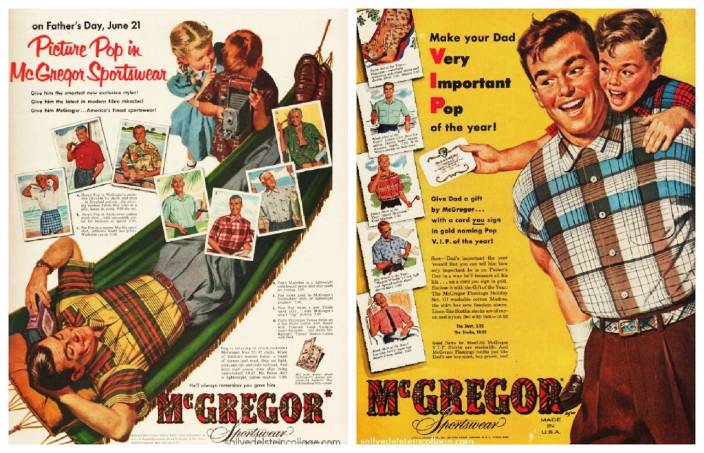 1950s vintage ads for McGregor shirts for men in plaids and other patterns and colors.  Perfect fathers day presents!