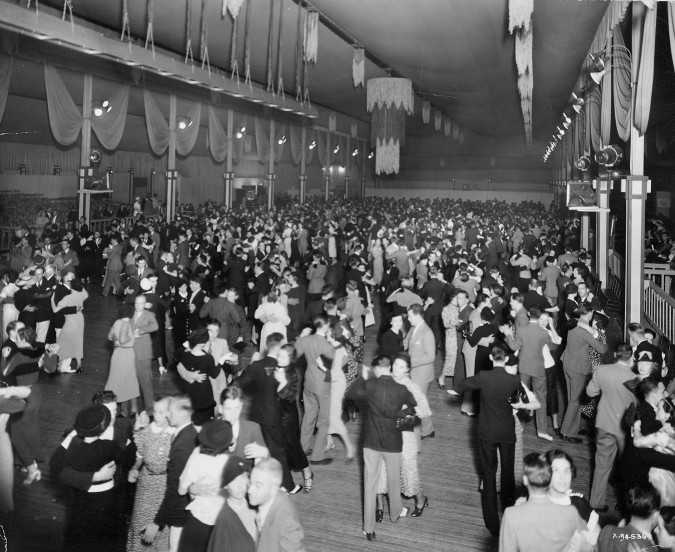 1930s Vintage Photo: CNE dance pavillion late 1930s featuring a packed dance floor dancing in Toronto. 