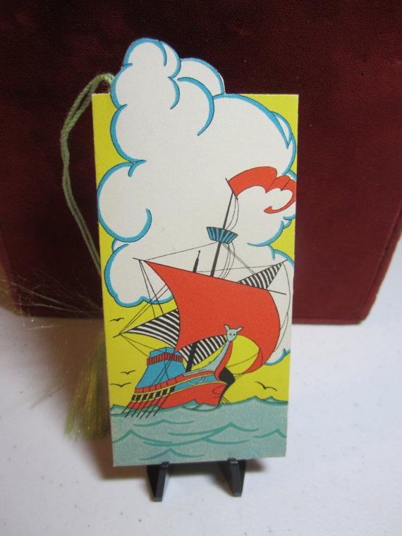 1920's Vintage Art Deco Dance Card featuring a vintage boat