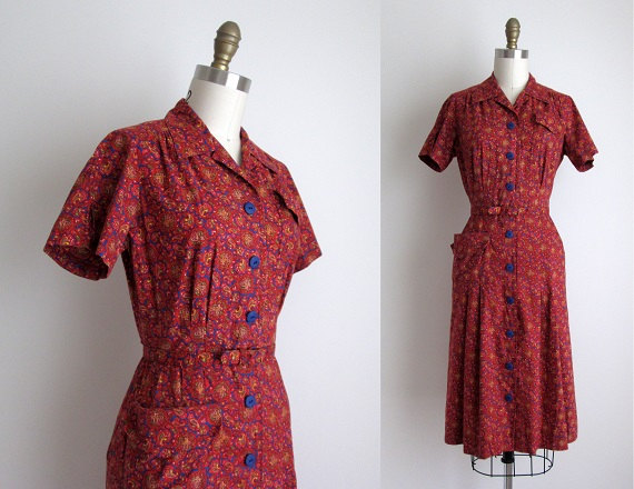 1940s Vintage Shirtwaist Dress