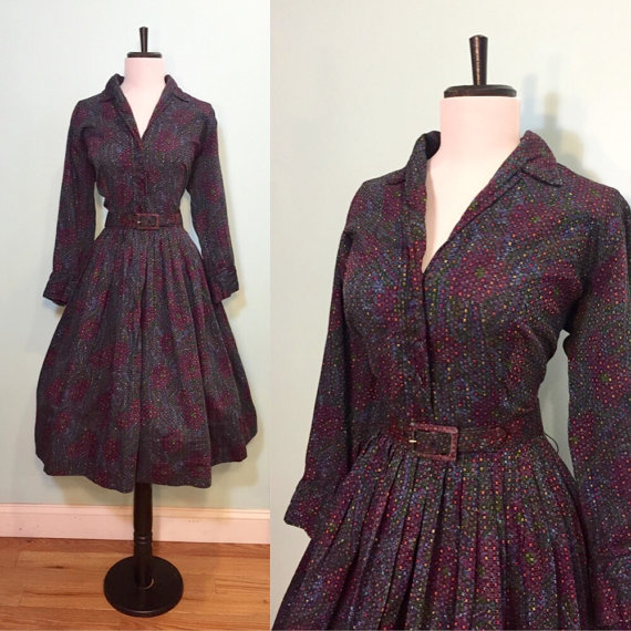 1950s Fashion/ 1950s Vintage Dress: 1950s Shirtwaist Dress