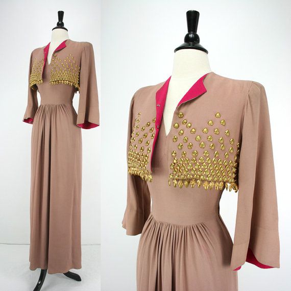 1940s Fashion: Vintage 1940s Dress & Bolero Jacket 1941 New York Creation Label James Rothenberg 