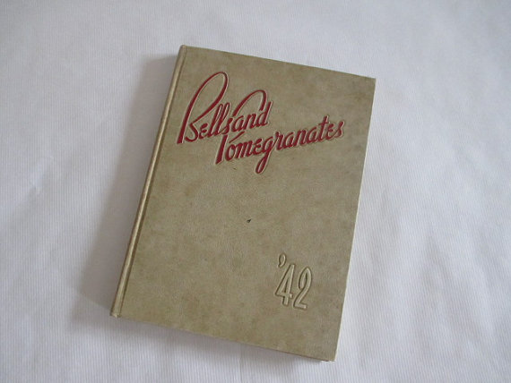 1942 Vintage Year book cover - Bells and Pomegranates. 