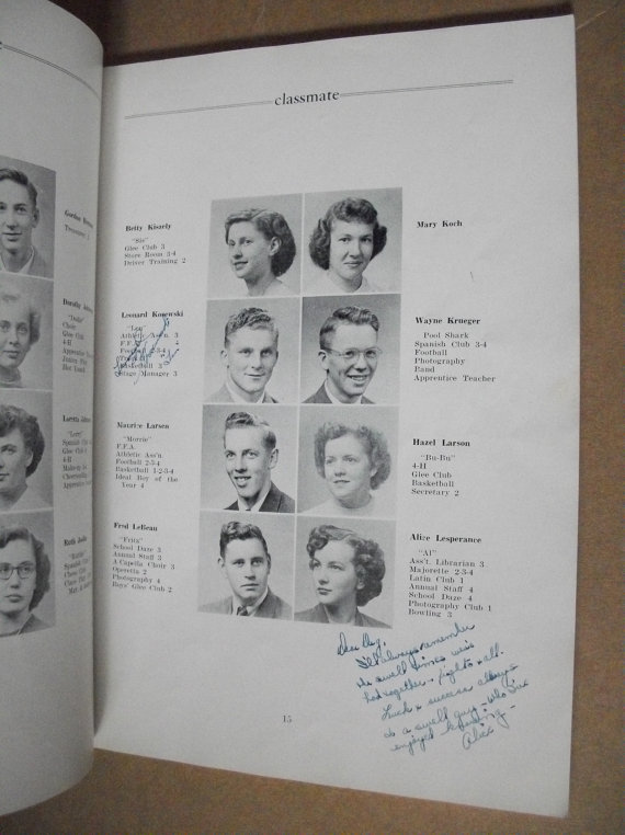 1950s Vintage Yearbook photos from 1950 Stephenson High School in Michigan. Super early 1950s vintage hairstyles. 