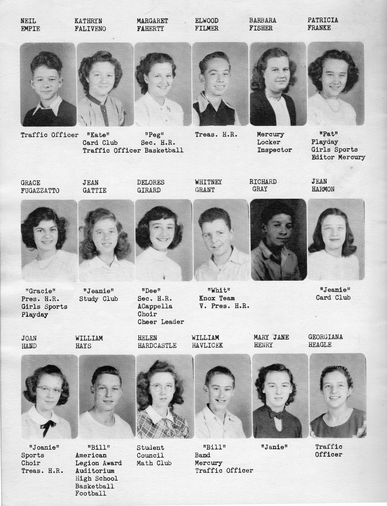 1940's Vintage yearbook photos of young men and women. 1949-"Girls Sports", "Traffic Officer", Bill the "All American" and the "Card Club". 