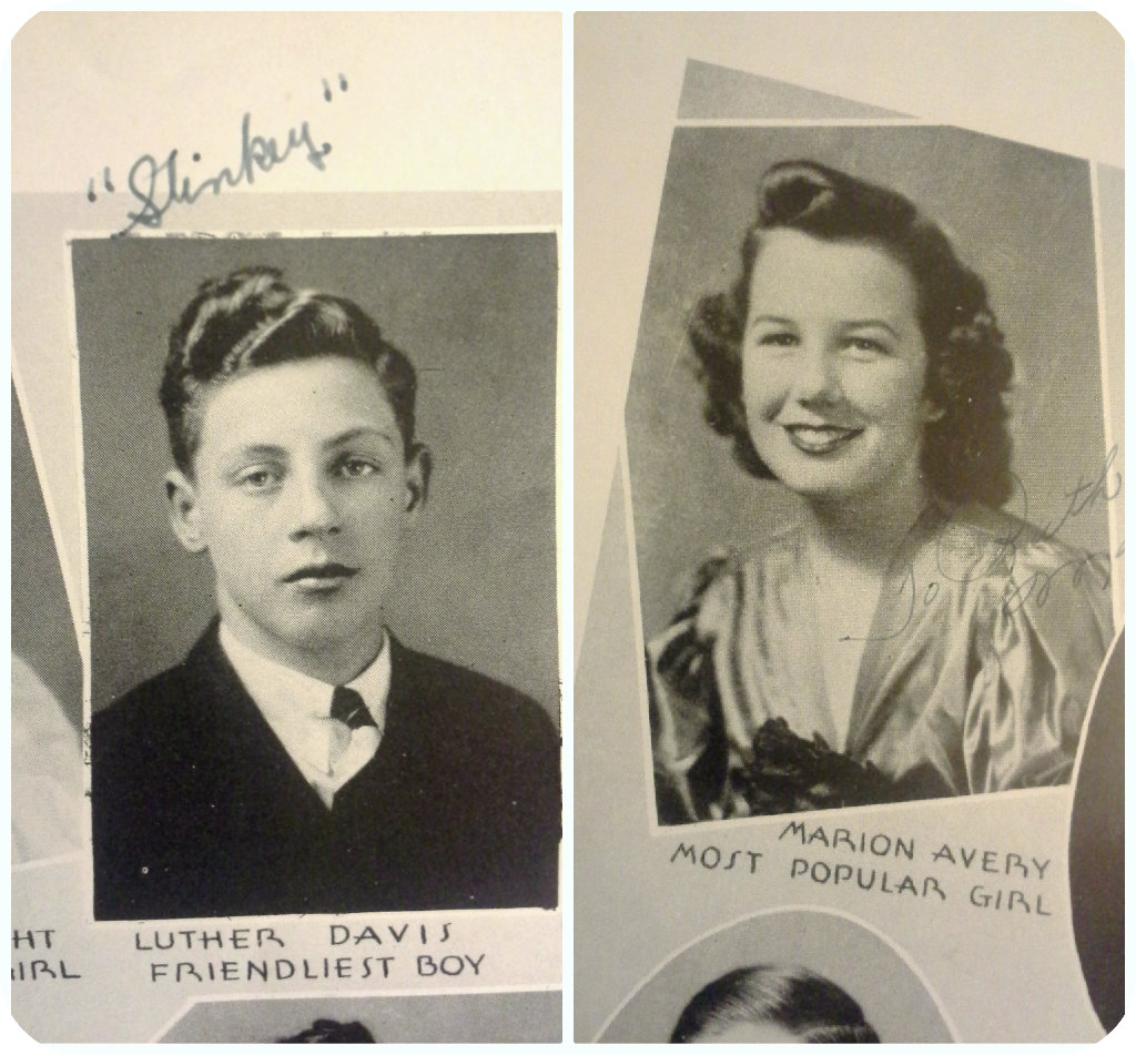 1940s high school students in a yearbook featuring 1940s hairstyles. 