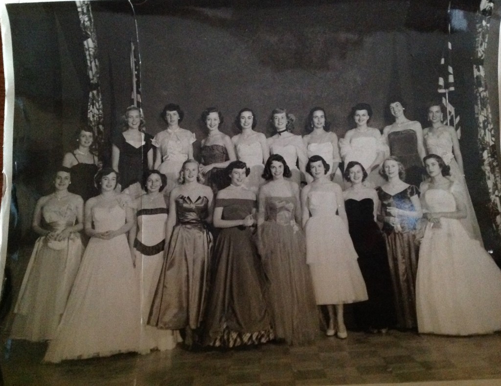 1950s vintage image of women in fancy gowns