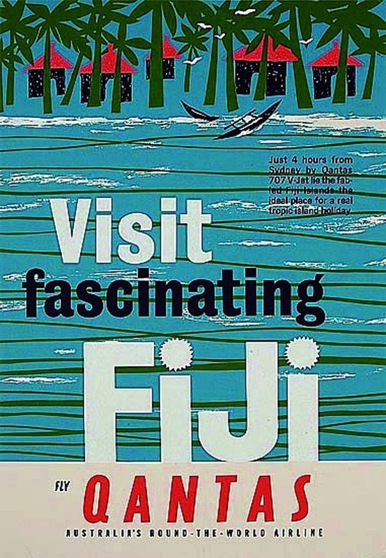 Vintage Fiji Travel Poster Ad-Quantas