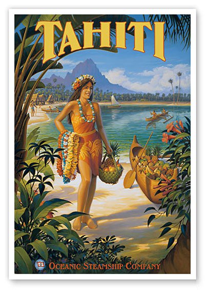 Vintage Travel Poster for Tahiti via the Oceanic Steamship Company