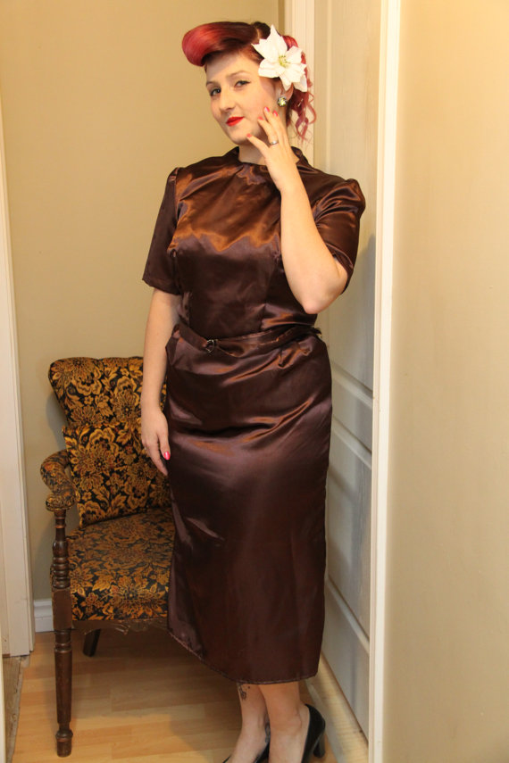 Red Rocket Designs Brown 1950s Wiggle Dress Reproduction