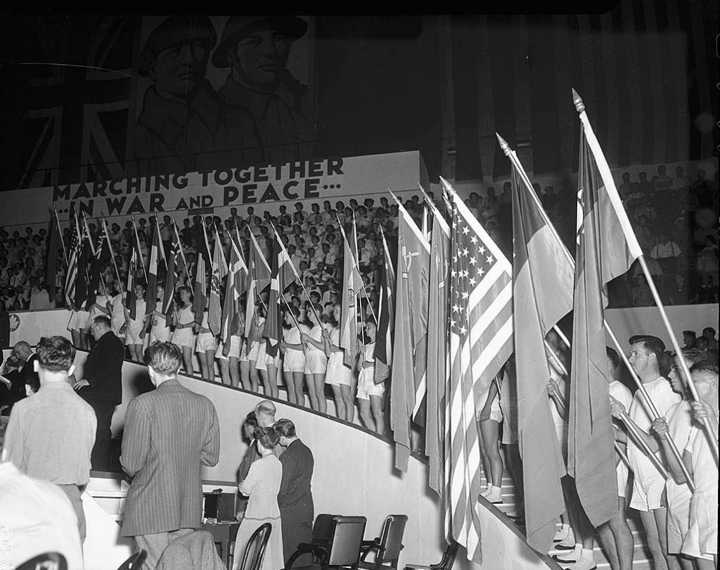 1940s photo of a Wartime Rally at Toronto's Maple Leaf Gardens