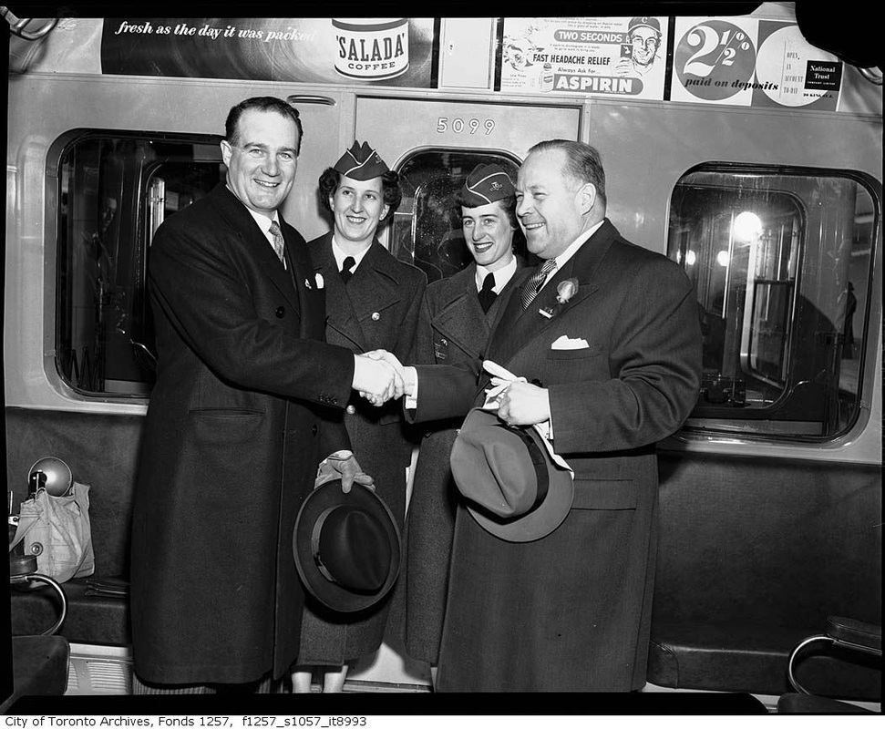 1950s Vintage Photo for the 1954 Opening of the toronto subway (TTC) featuring women in TTC uniforms. 