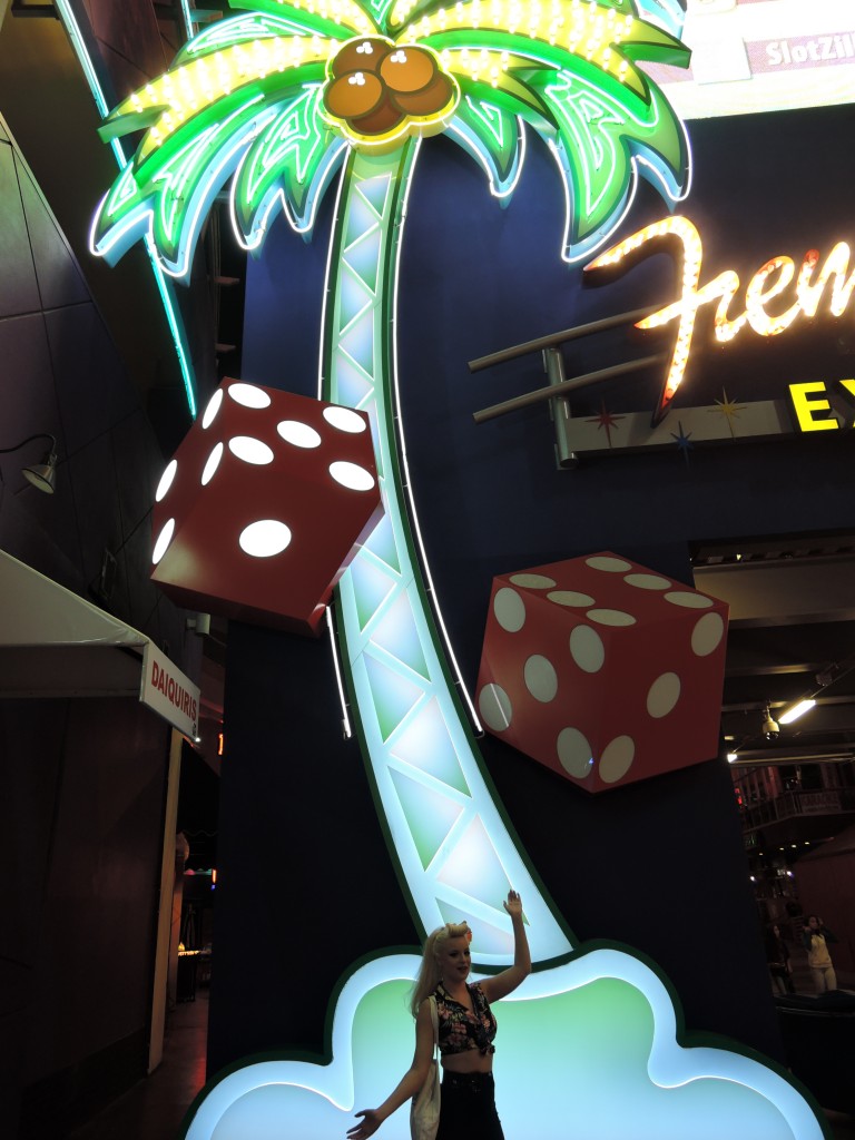 VLV 18 2015 Fremont St. giant palm tree with dice neon sign. 