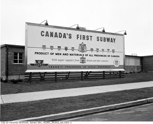 1950s Vintage Photo of a billboard for the TTC "Canada's First Subway". 