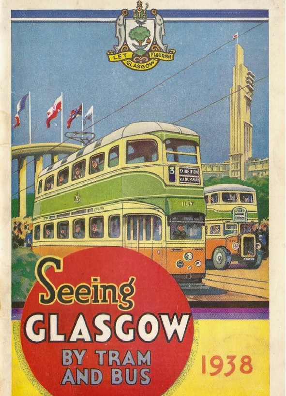 Vintage Glasgow travel ad 1930s for travel by bus in 1938. 