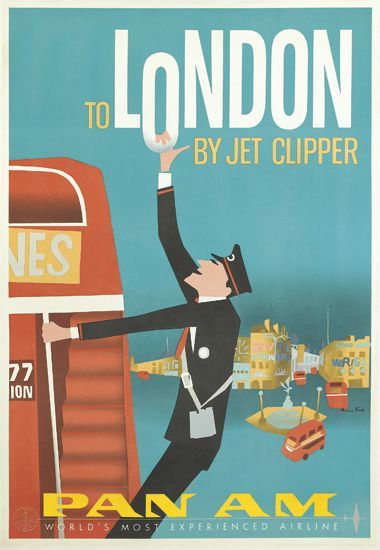 Vintage london England travel poster for Pan Am Airlines