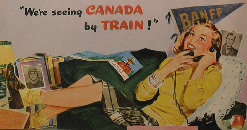 1950s vintage advertising for seeing Canada by train.