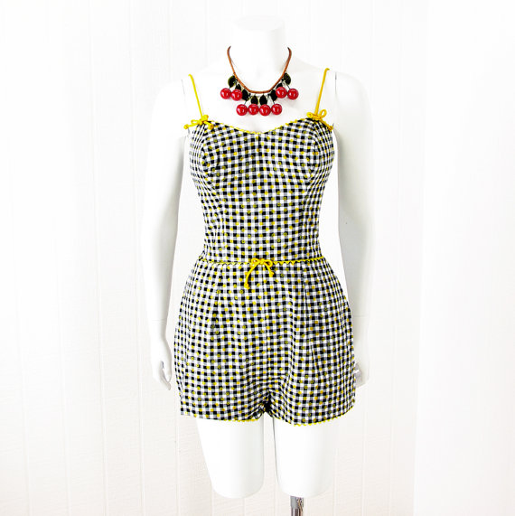 1950s playsuit in black and white gingham