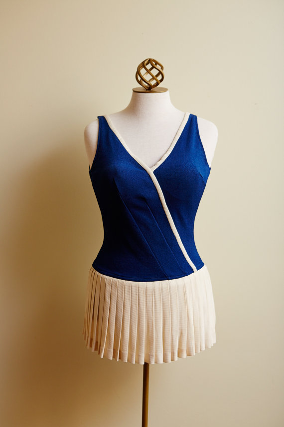 1950s vintage swimsuit with pleated skirt