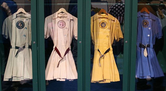 Uniforms from the All-American Girls Professional Baseball League  at the Baseball Hall of Fame. 