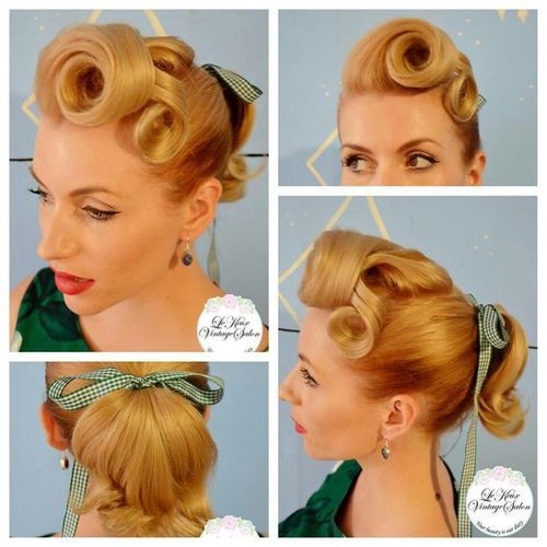 1950s Rockabilly Hair - 1950's Ponytail style with curls on the front. 