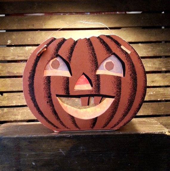 1950's Paper Jack O Lantern - Vintage Slot & Tab Pumpkin Die Cut Decoration by Dolly Toy Co.