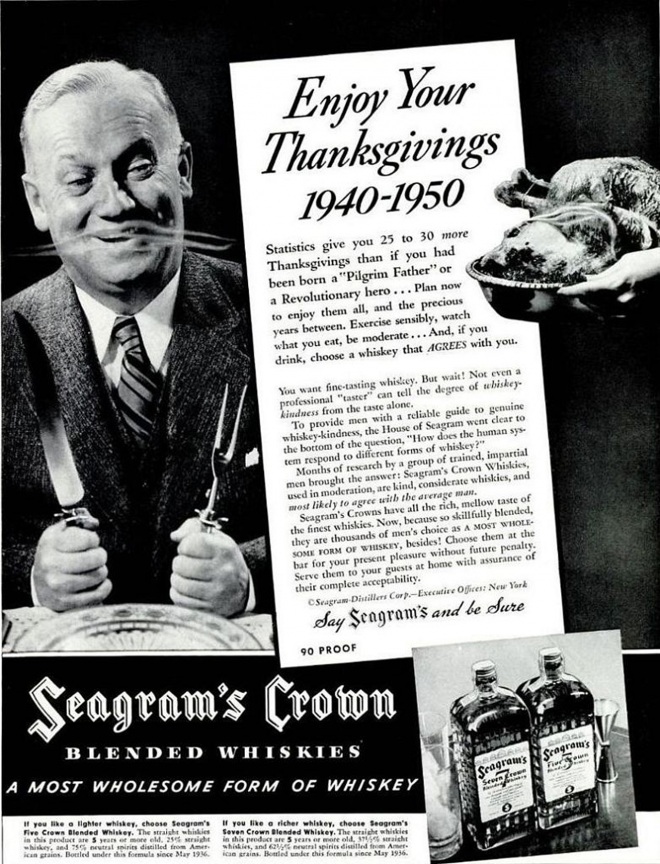 Vintage Seagrams Whiskey Ad-Enjoy Seagram's with your Thanksgiving dinner. 