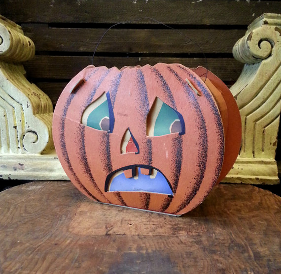 1950's Paper Jack O Lantern - Vintage Slot & Tab Pumpkin Die Cut Decoration by Dolly Toy Co.