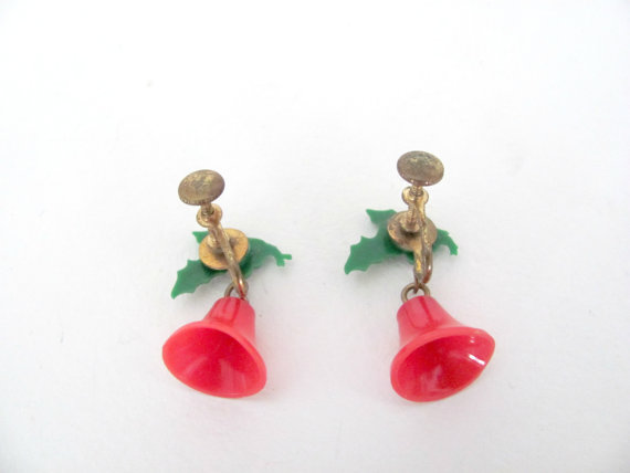 1960s vintage bell christmas earrings