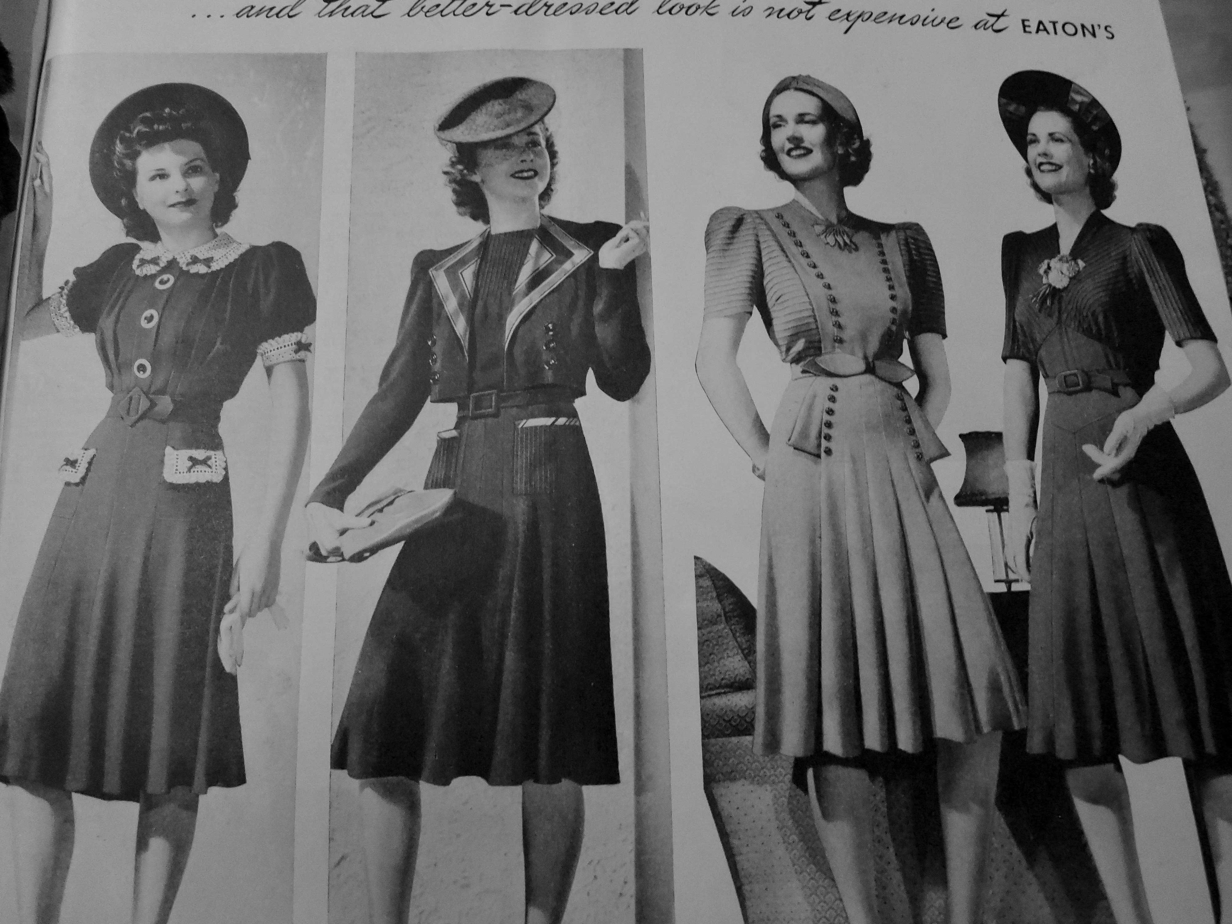 1940s vintage photo of a Eaton's 1940-1940 Fall / Winter Catalogue featuring a collection of women's 1940s dresses. Fantastic 1940s fashions. 