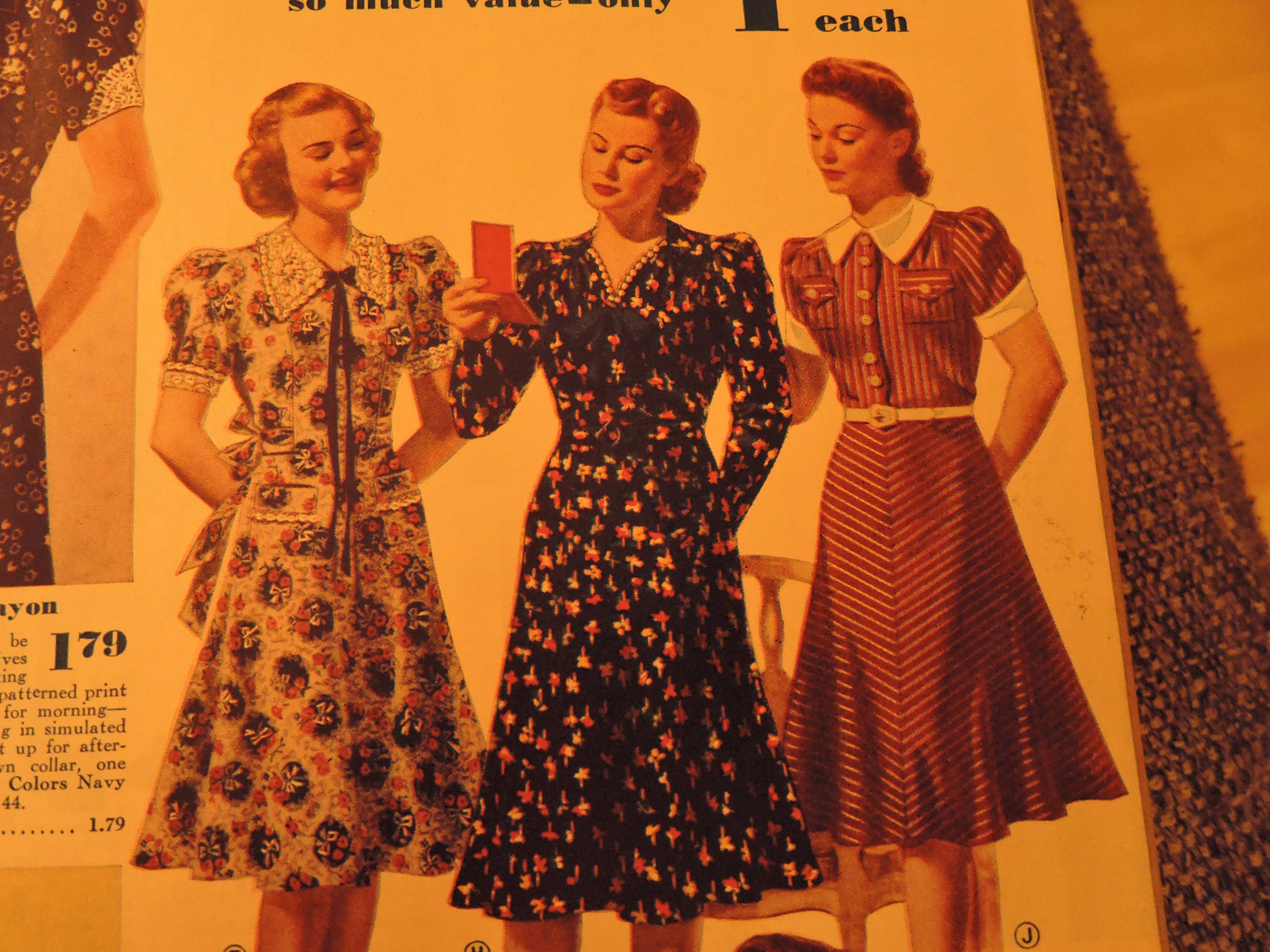 1940s Fashion: Women's 1940s Dresses in various patterns as seen in a Eaton's 1940-1940 Fall / Winter Catalogue 