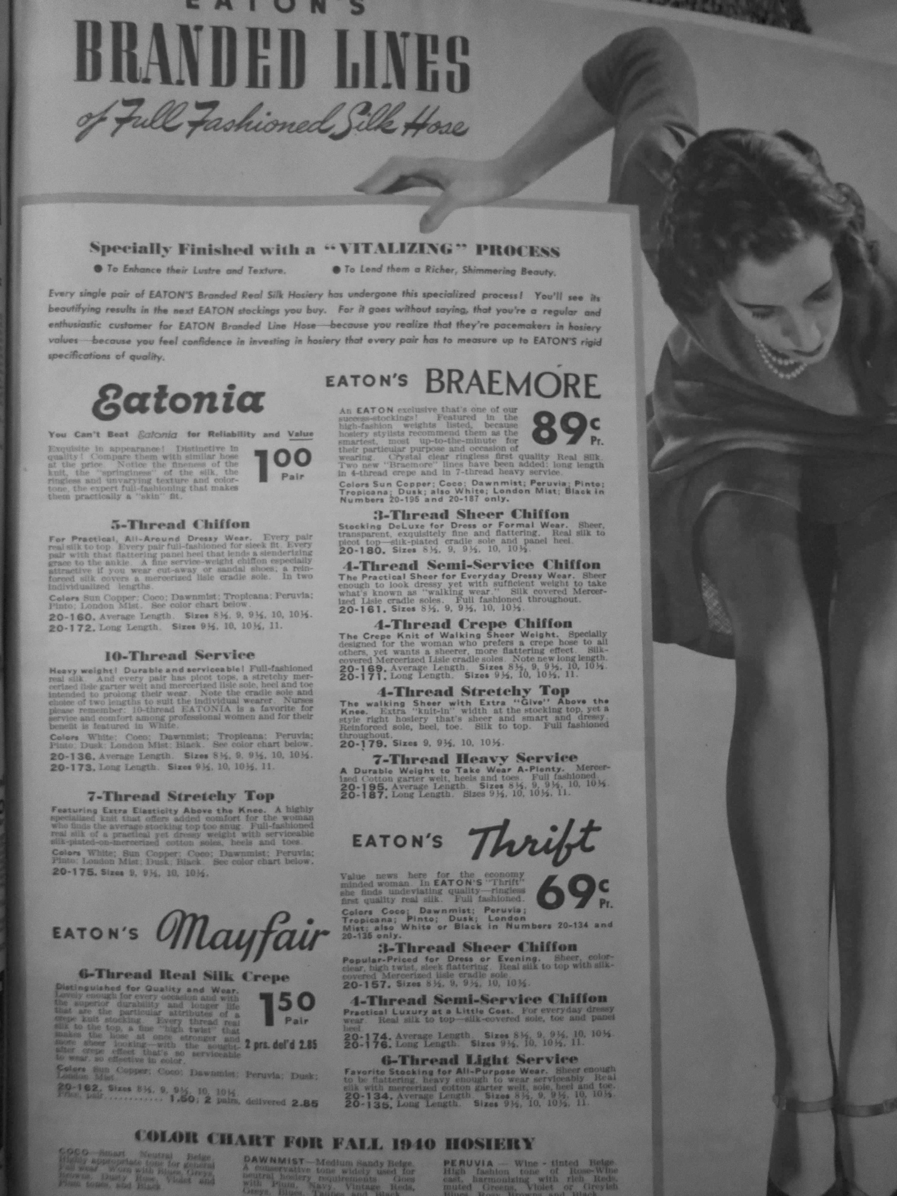 1940s Silk Hosiery Advertisiment as seen in a Eaton's 1940-1940 Fall / Winter Catalogue 