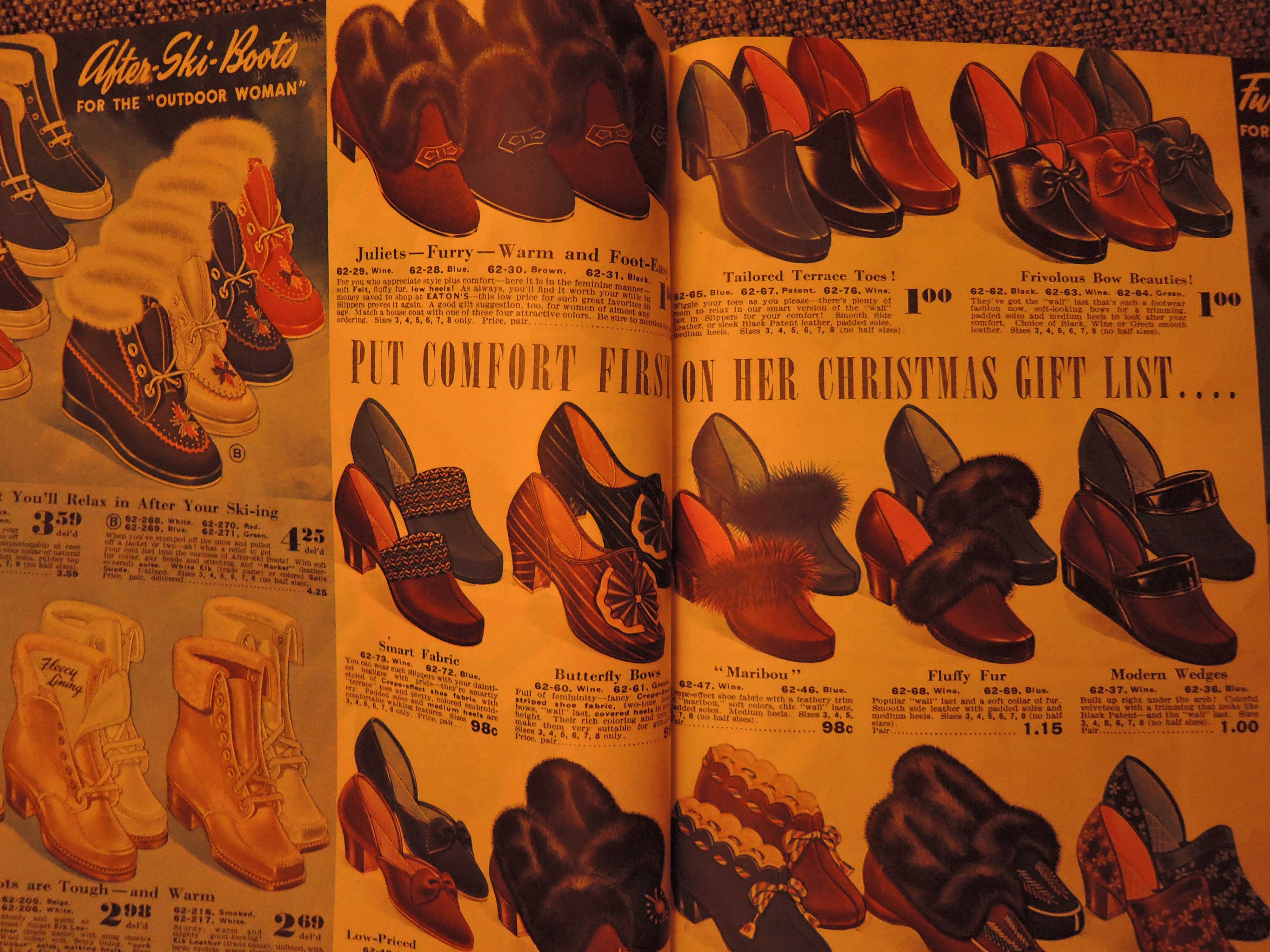 1940s Fashion: late 1940, early 1941's womens fall winter shoes as seen in a Eaton's 1940-1940 Fall / Winter Catalogue 