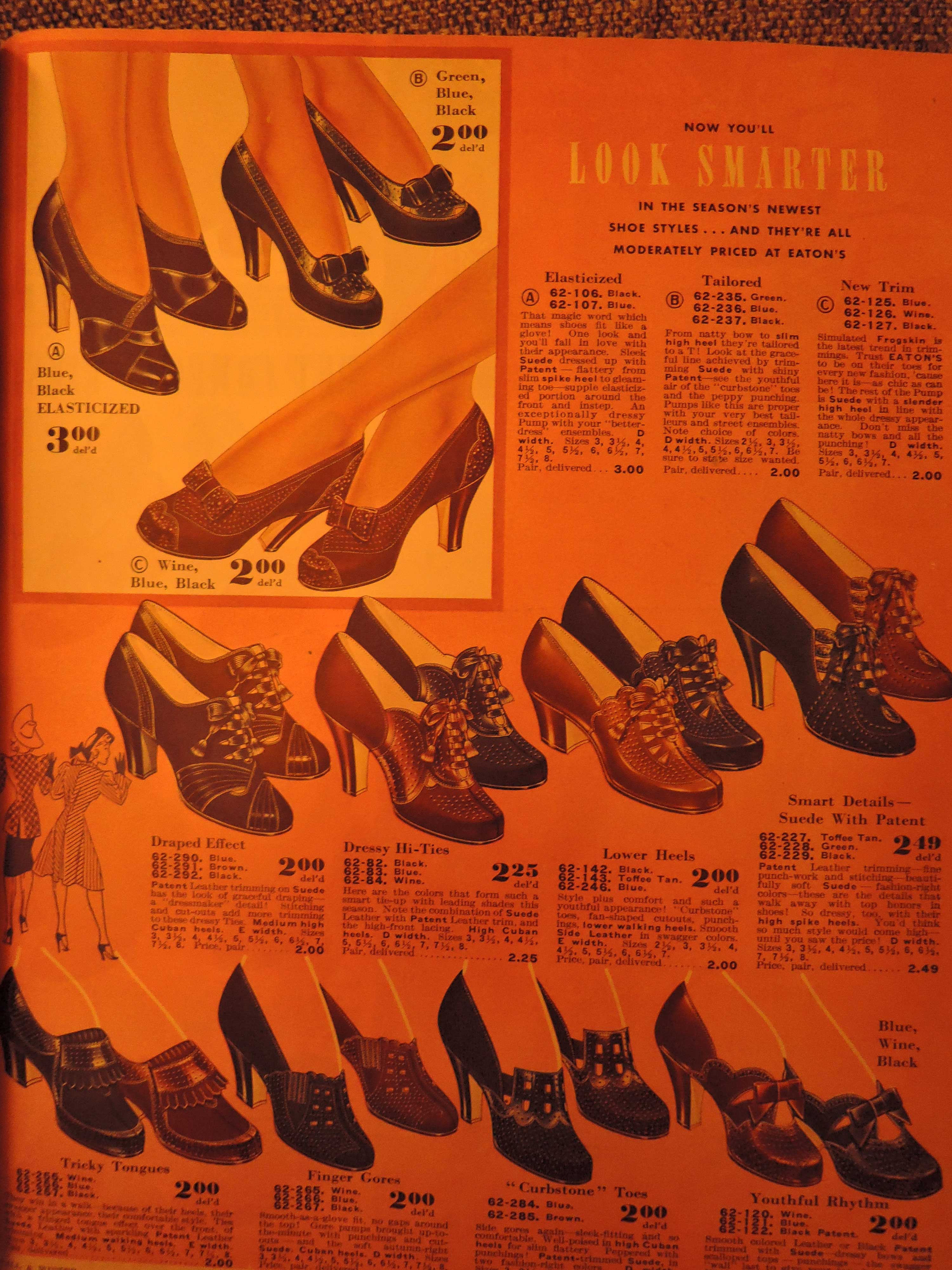 1940s Fashion: late 1940, early 1941's womens fall winter shoes ad seen in a Eaton's 1940-1940 Fall / Winter Catalogue 