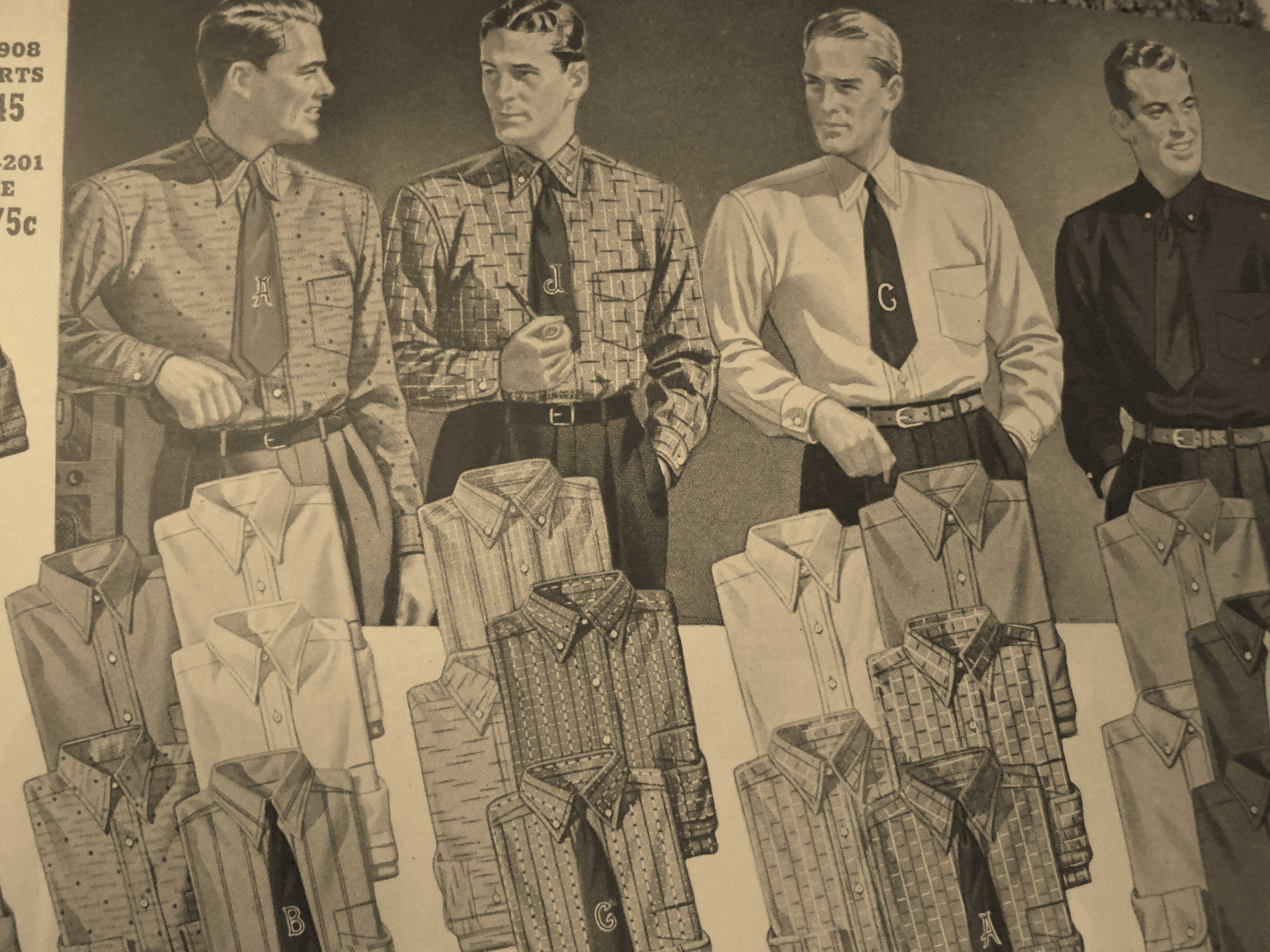 1940s Fashion for Men: Late 1940, early 1941 Men's vintage shirts and ties as seen in a Eaton's 1940-1940 Fall / Winter Catalogue 