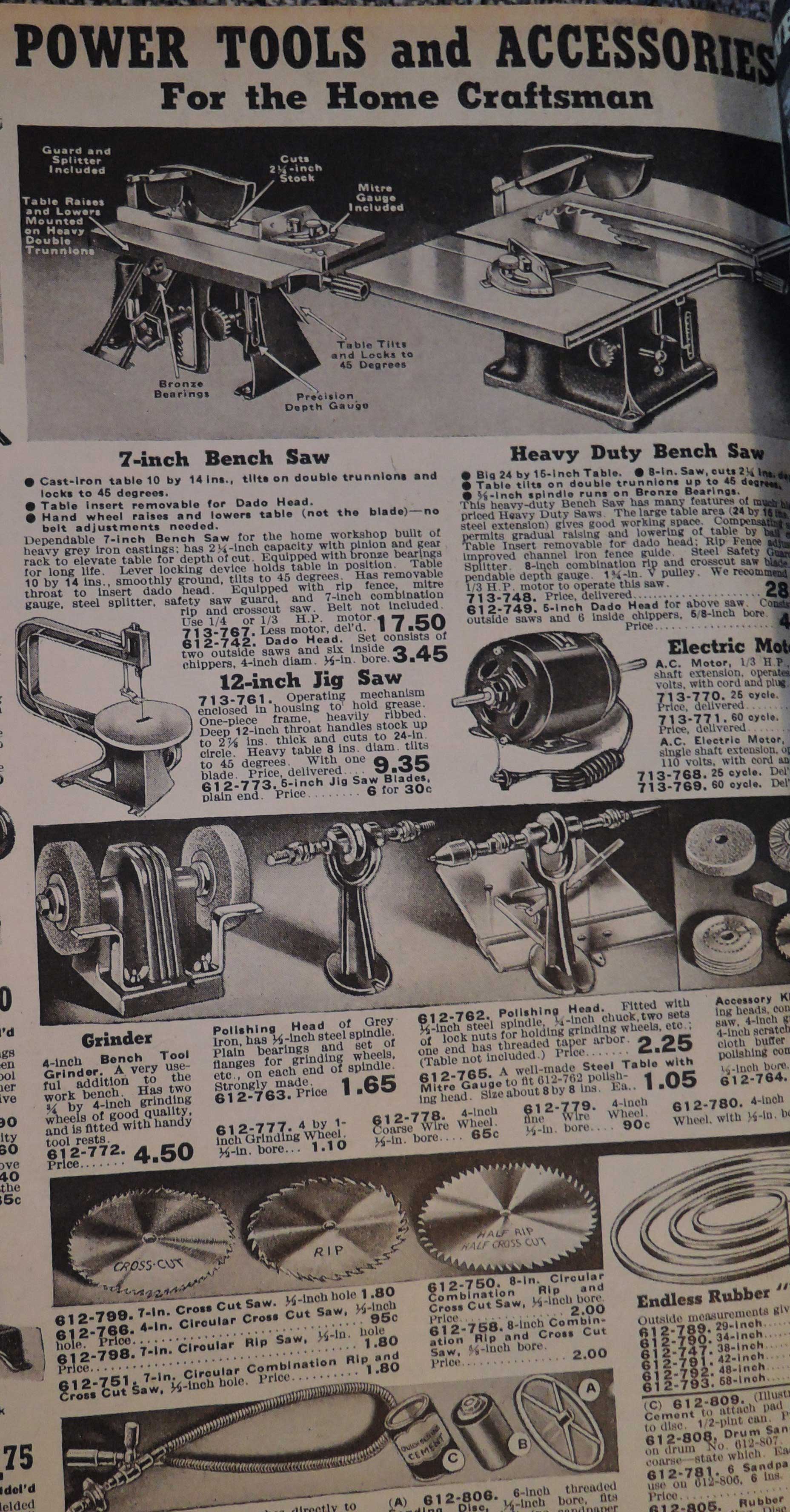 1940s Power tools for sale as seen in a Eaton's 1940-1940 Fall / Winter Catalogue 