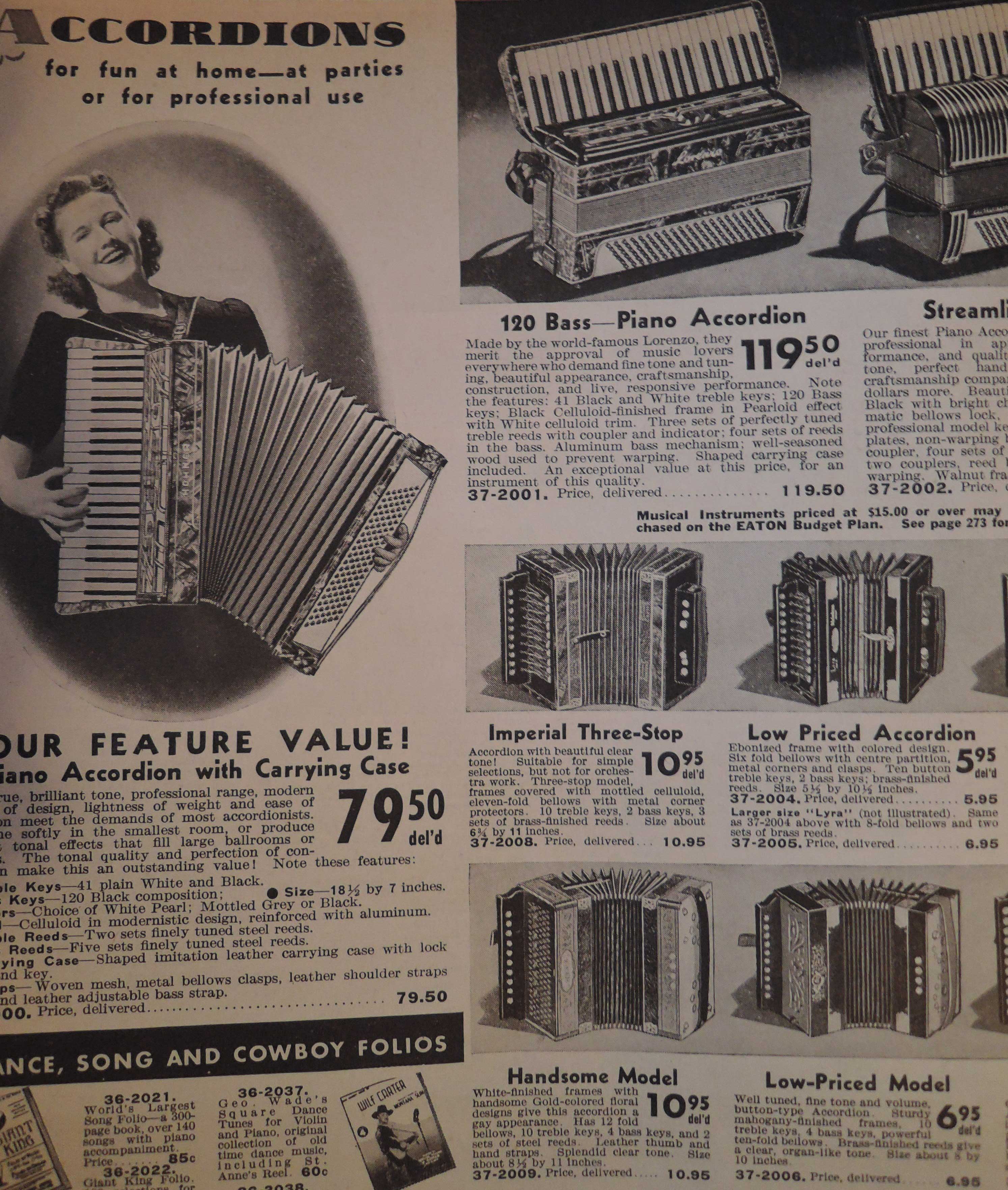 1940s Accordions for sale in a Eaton's 1940-1940 Fall / Winter Catalogue 