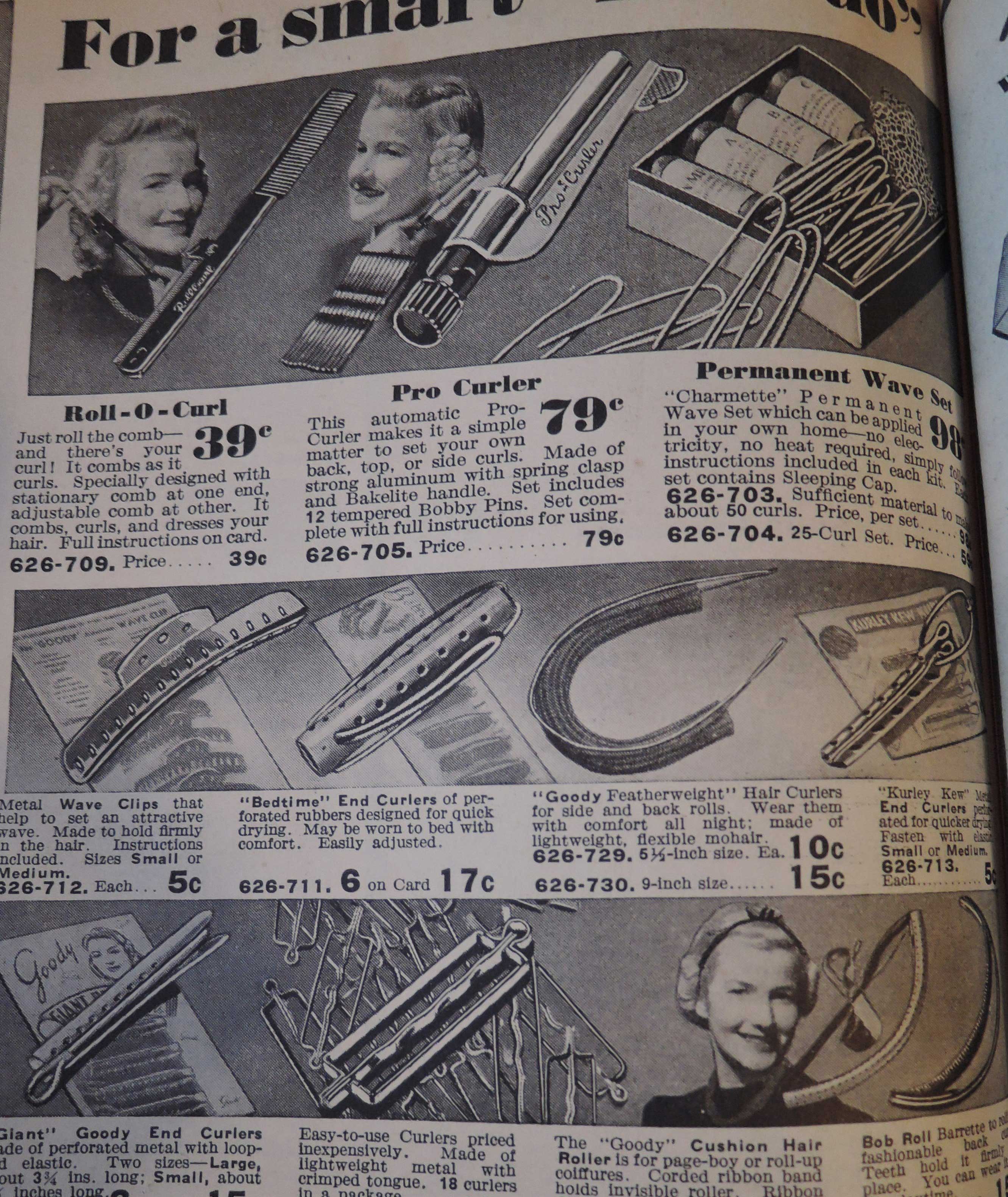 1940s Hairstyle: 1940 - 1941 women's hair styling accessories as seen in a Eaton's 1940-1940 Fall / Winter Catalogue 