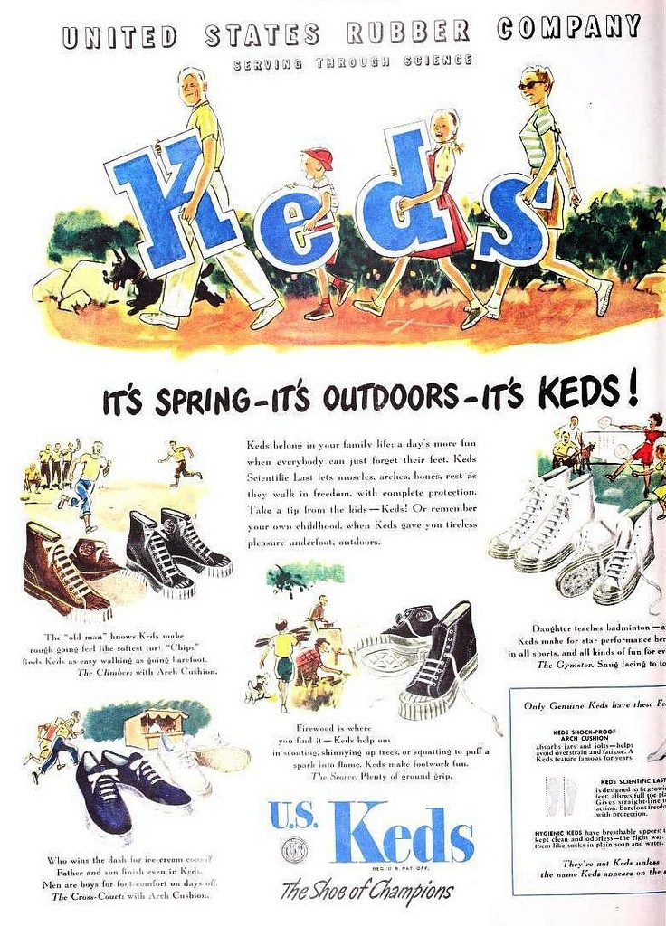 1947-The Ladies' Home Journal vintage ad featuring Keds for kids and their outdoor activities. -1940s Vintage ad. 