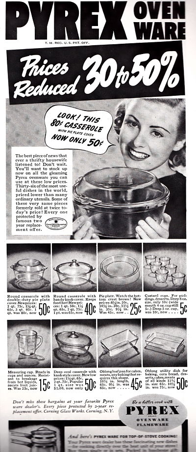 1930s Pyrex Ad for Pyrex Ovenware from 1937.