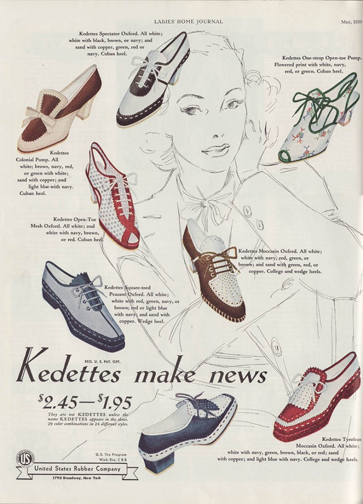 1930s vintage shoe ad for women's Ked's called "kedettes" -1939 ad. 