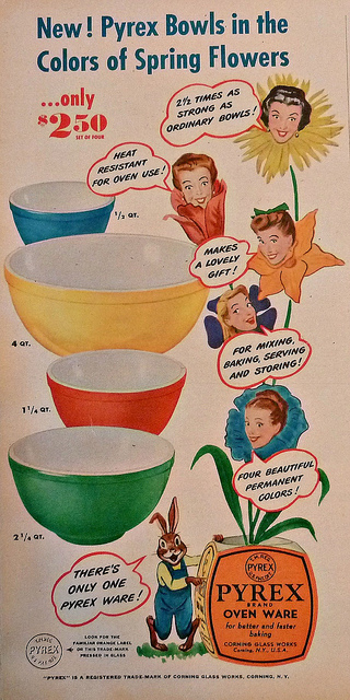 1940s Vintage Pyrex Mixing Bowls Magazine Ad~1946