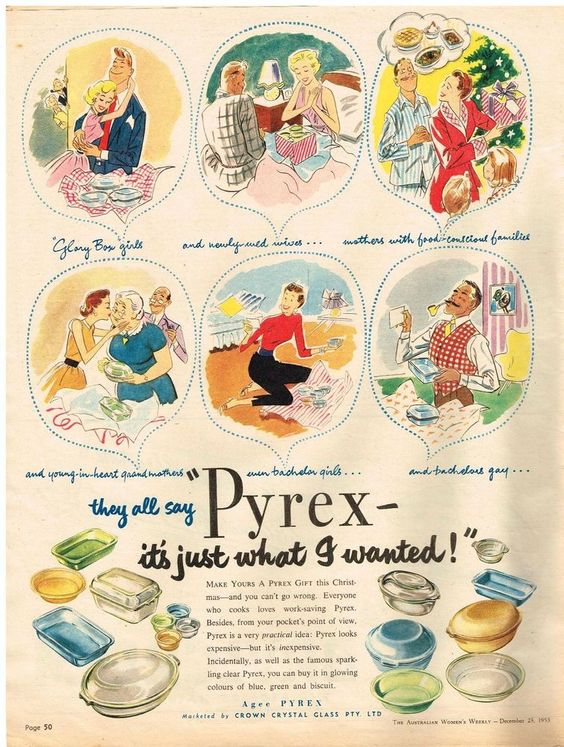 1950s vintage pyrex ad from The Australian Women's Weekly-1955