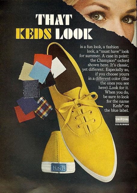 1960s Vintage ad: 1965 Vintage ad from Mademoiselle magazine. Keds are fashionable, get "That Keds Look". 