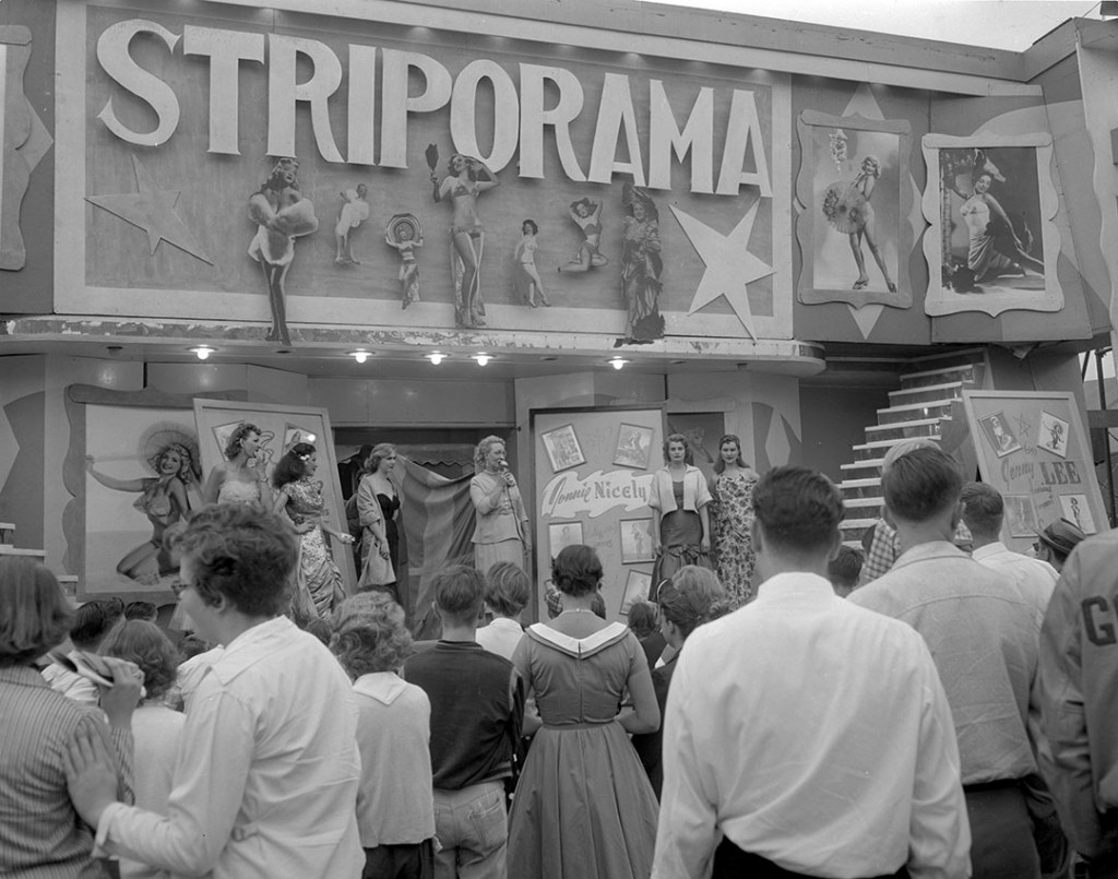 1950s vintage photo of the Striporama, Burlesque show at the Toronto CNE in 1954. 