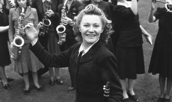 1940s vintage photo of Big Band leader Ivy Benson and her all girl orchestra