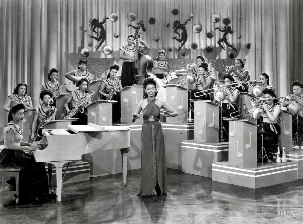 1940s vintage photo of all feamle big band, the International Sweethearts of Rhythm