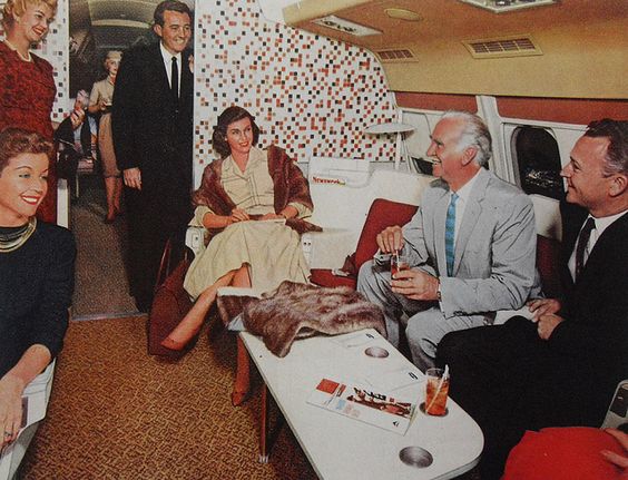 1950s Airplane First Class Lounge Interior Vintage Advertisement Men Women Fashion