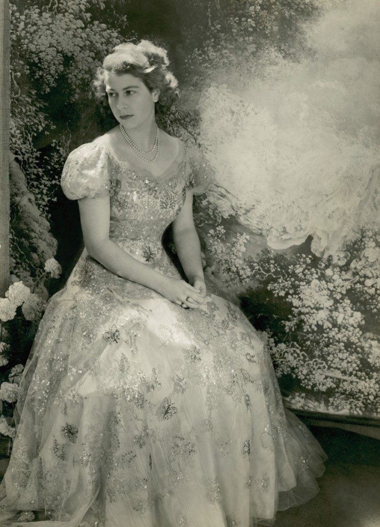 Vintage photo of Princess Elizabeth in the 1940s in a formal evening gown 