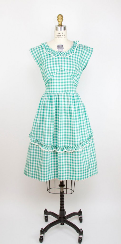 1940s Fashion: 1940s Dress // Green Gingham Ruffle Sundress